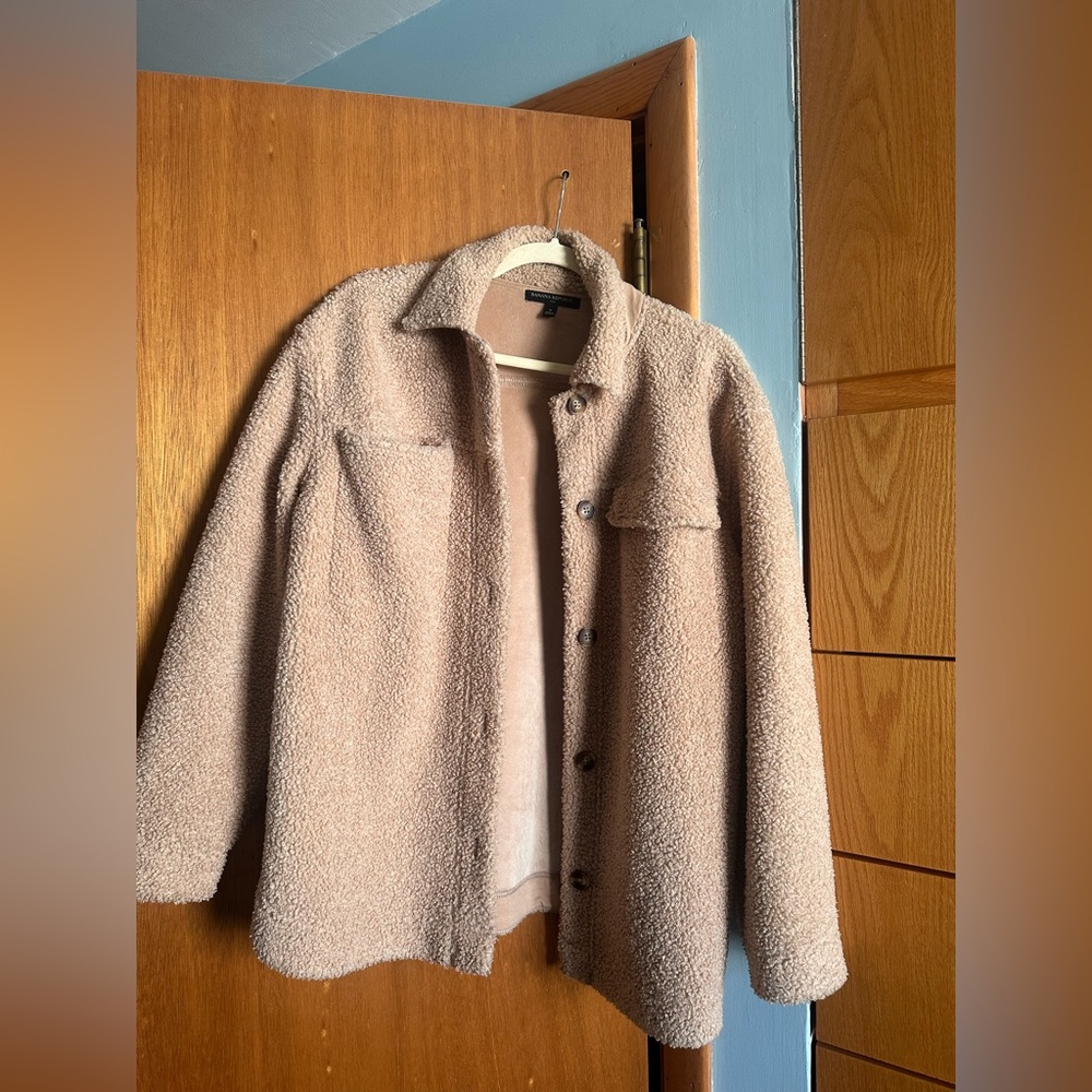 Banana Republic Cozy Taupe Teddy Shacket Size Small